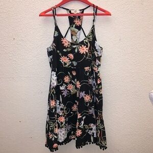Floral Black Entero Strappy Dress Pom Pom lined Hx